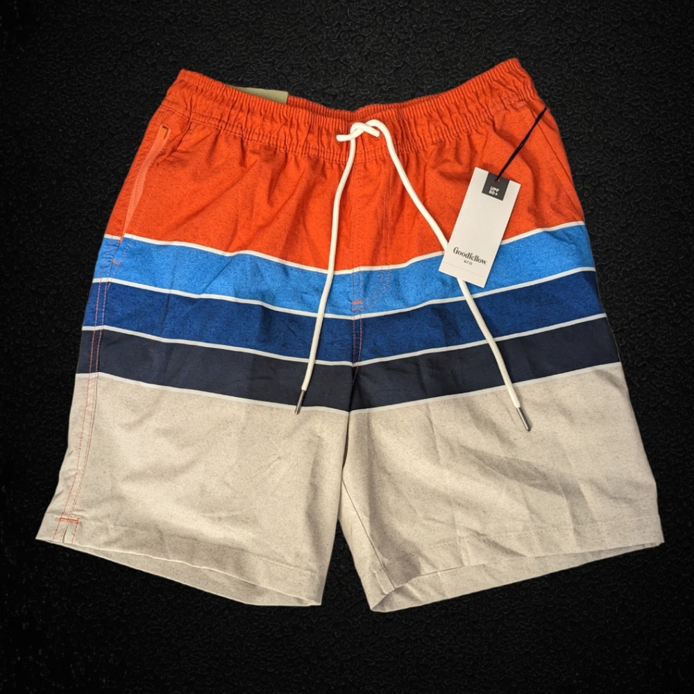 NWT Goodfellow & Co Men' 7" Tripe Wim Trunk With Boxer Brief Liner -
